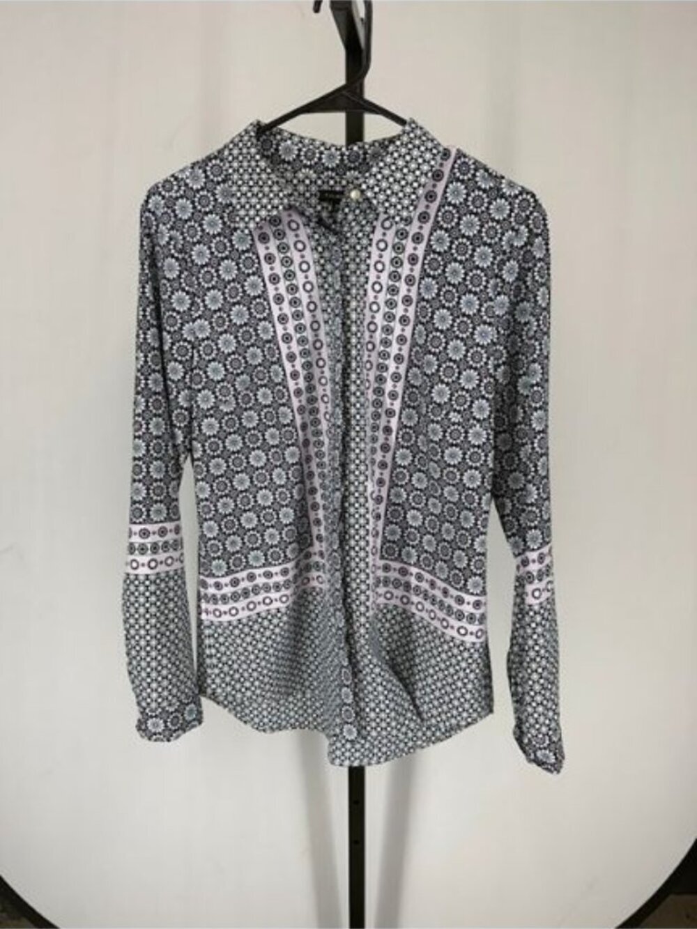 Talbots Geometric and Floral Medallion Hidden-Button Blouse